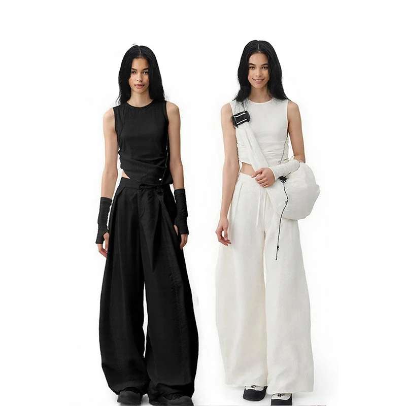 DuS.T 辣妹修身坎肩背心女夏季拼接不对称吊带街头美式无袖短上衣