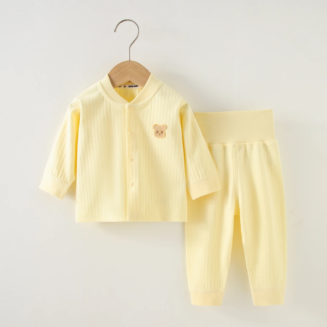 【100棉两件套】春秋四季款宝宝纯棉无骨分体套装净色单排扣婴幼儿