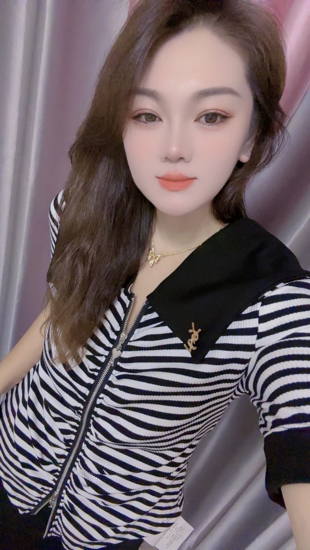 33112欧货时尚海军领撞色拼接条纹针织衫开衫T恤女修身打底衫