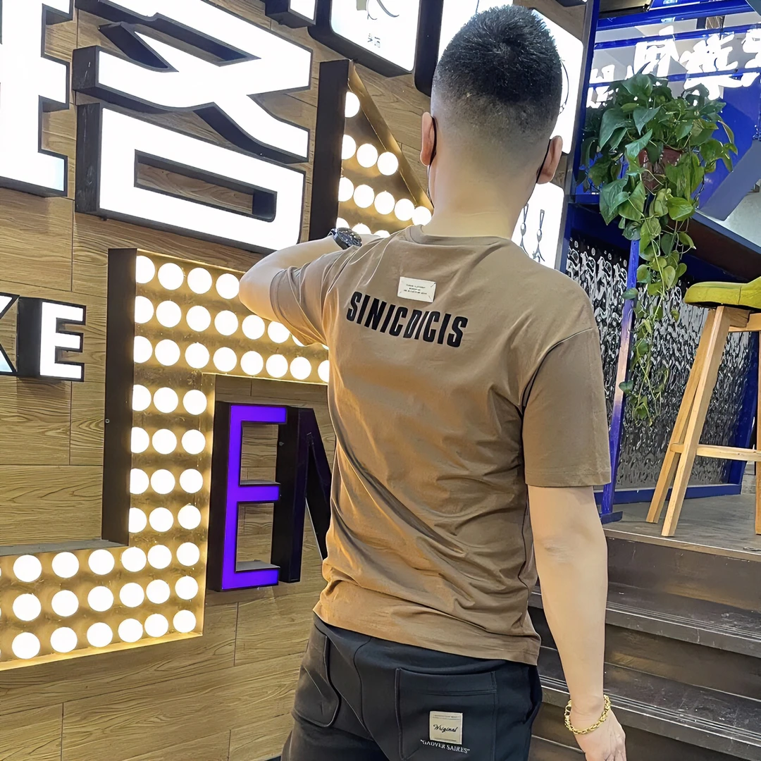 纯棉2025夏季男士短袖时尚百搭圆领印花上衣ins潮款修身打底T恤衫