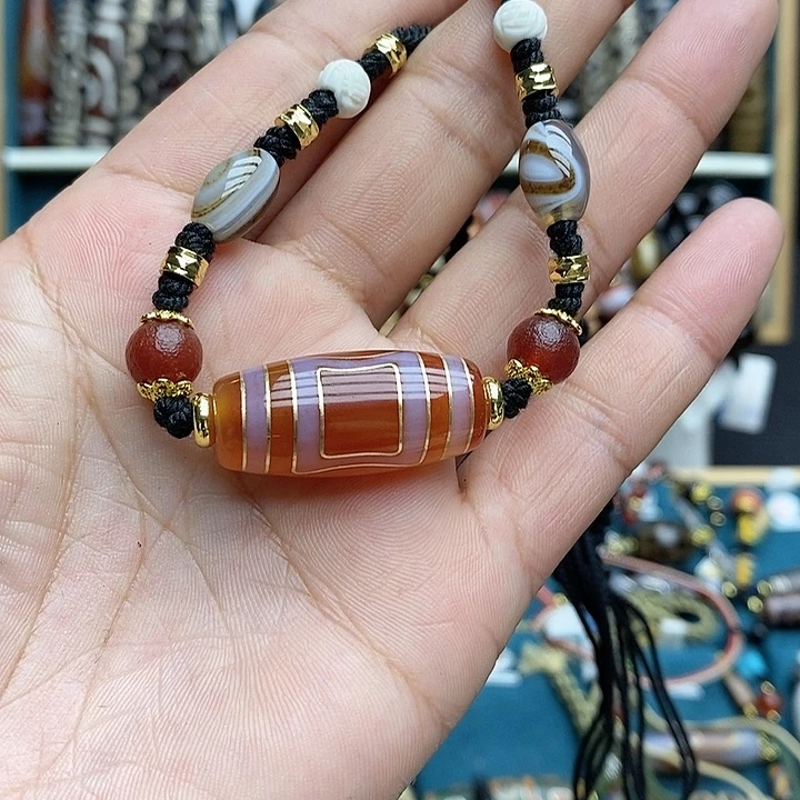 玛瑙/玉髓颈饰合金黑*