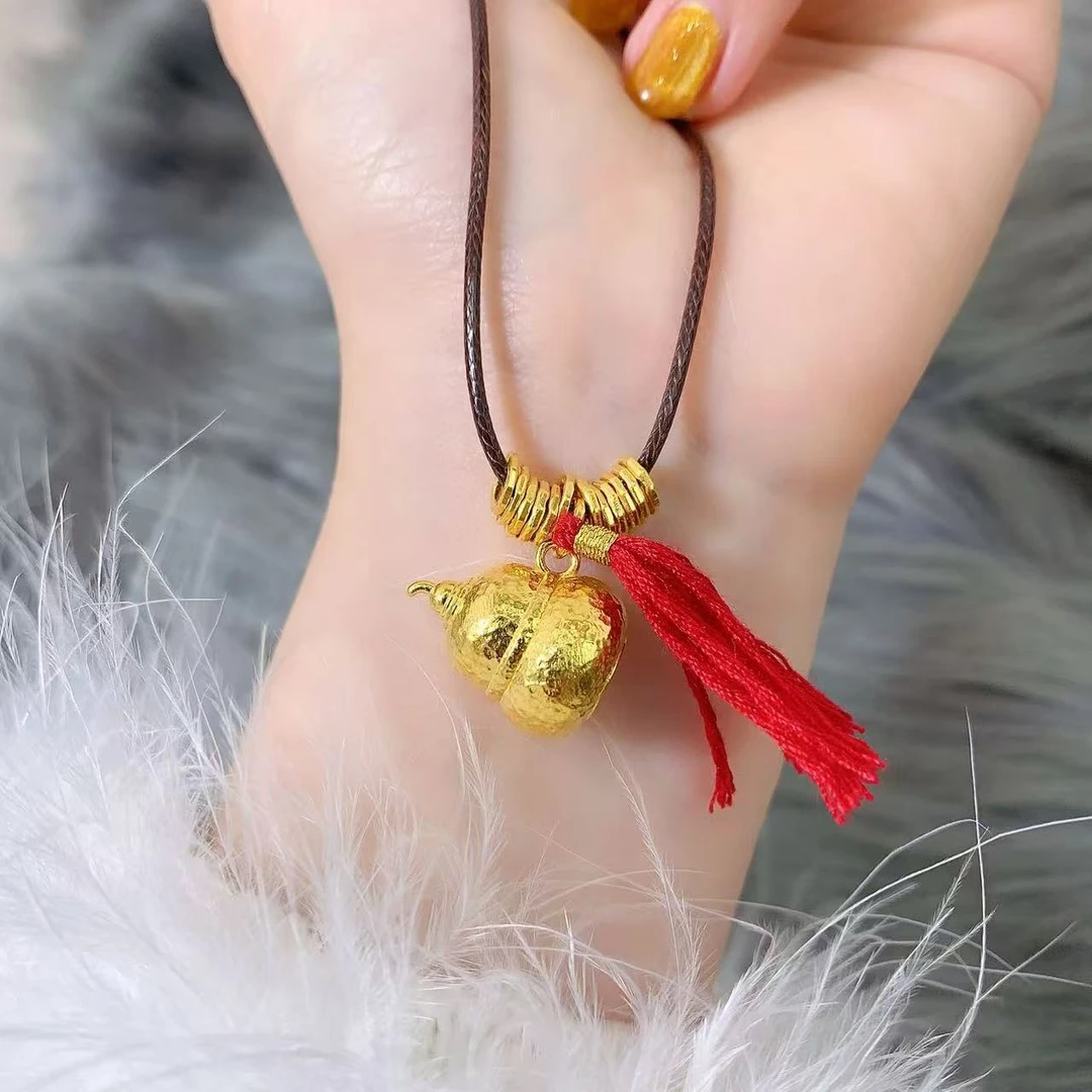 【伟新源】足金999  錾刻盘缠奶葫芦项链12.73克