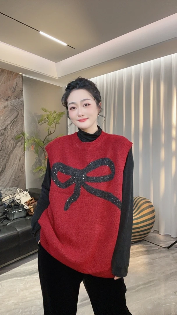 【冲姐】设计感无袖针织蝴蝶结带扣时髦马甲