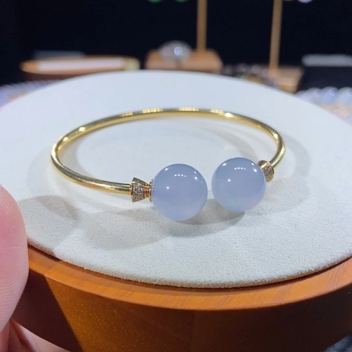 翡翠18K金镶嵌吊坠(不含链)翡翠冰珠手镯