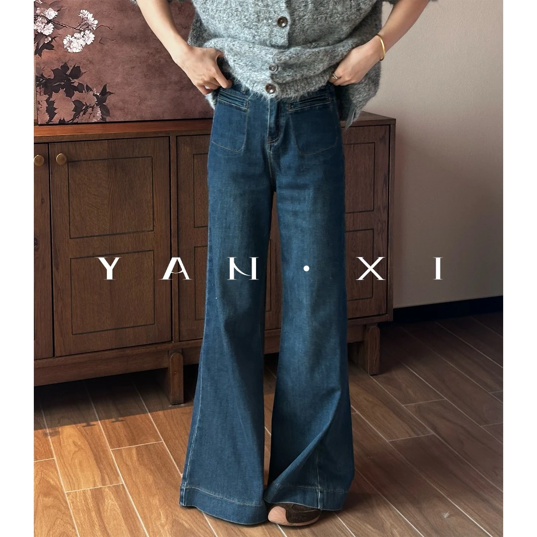 言希】深牛]高街风港风秋高腰外穿牛仔裤女复古秋季YXQ5NZK5512