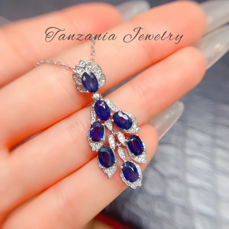 BYLBD073-S925银-天然蓝宝石吊坠【高级叶子时尚款】【4×6】