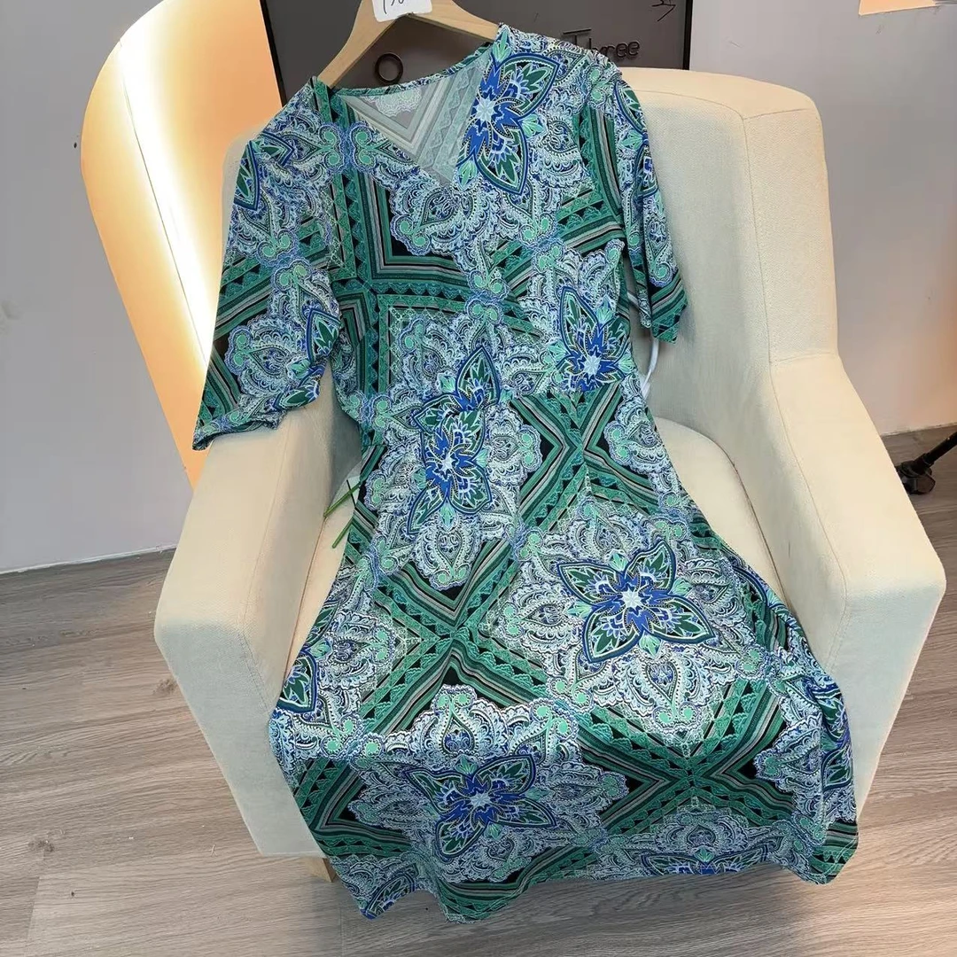 0881 高端连衣裙女2025年夏季高腰A字裙长裙