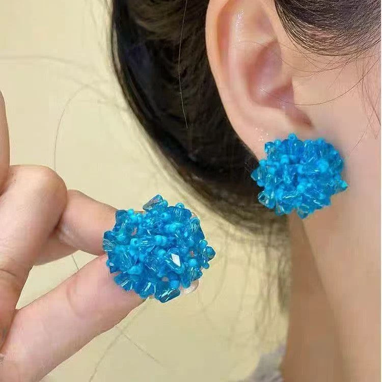 非金属树脂耳饰 清新海盐~蓝色耳环夏日清凉感清冷方圆脸耳饰S