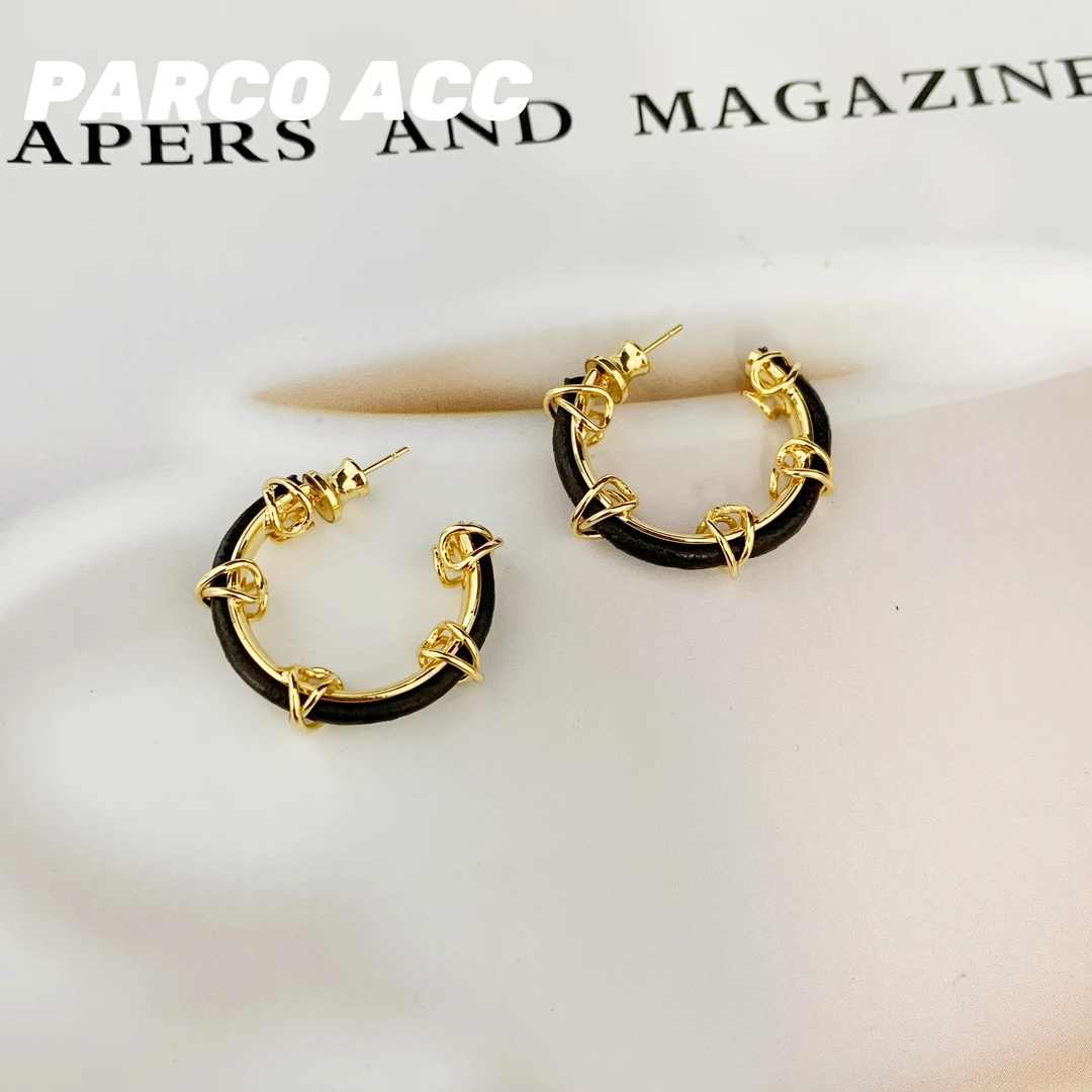 铜合金皮质耳饰 F218  日系 金色绳结皮质耳钉