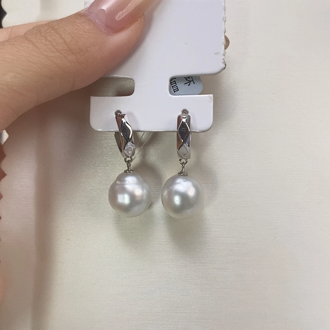 银S925镶嵌海水珍珠耳饰澳白12-13