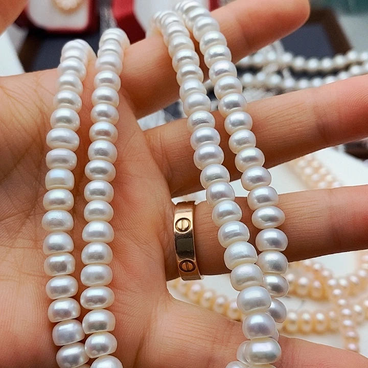 未镶嵌玛瑙/玉髓珠宝半成品一条 7 mm算盘珠半成品（拍2发1）