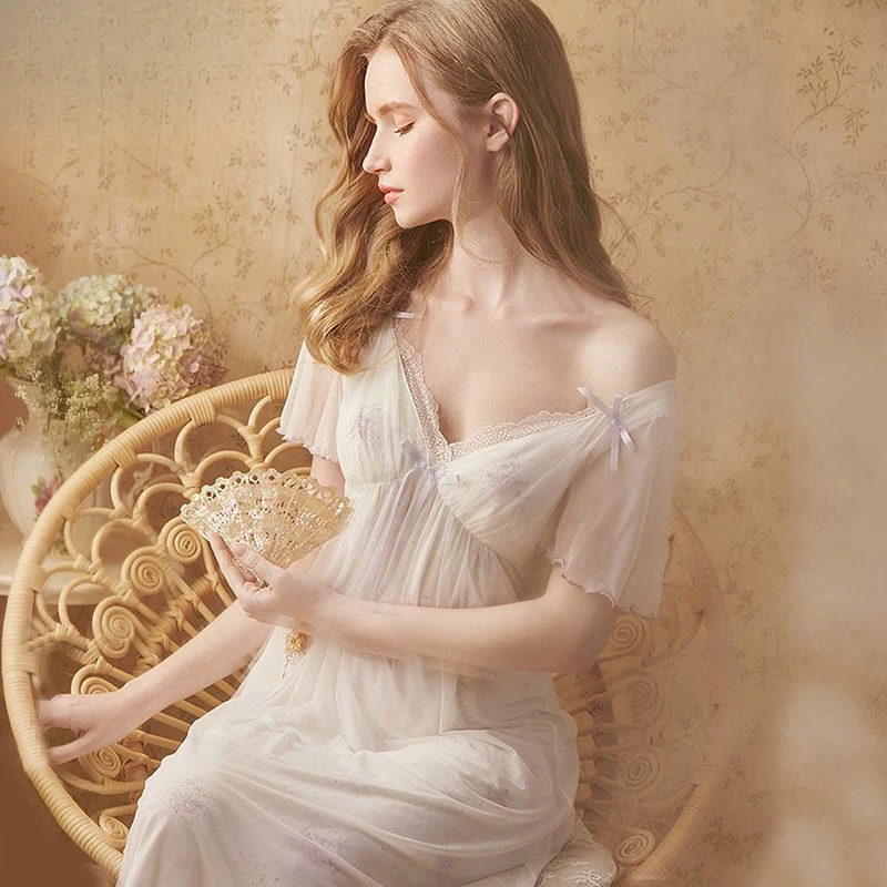 睡裙女夏季短袖宫廷风甜美少女纯欲风带胸
