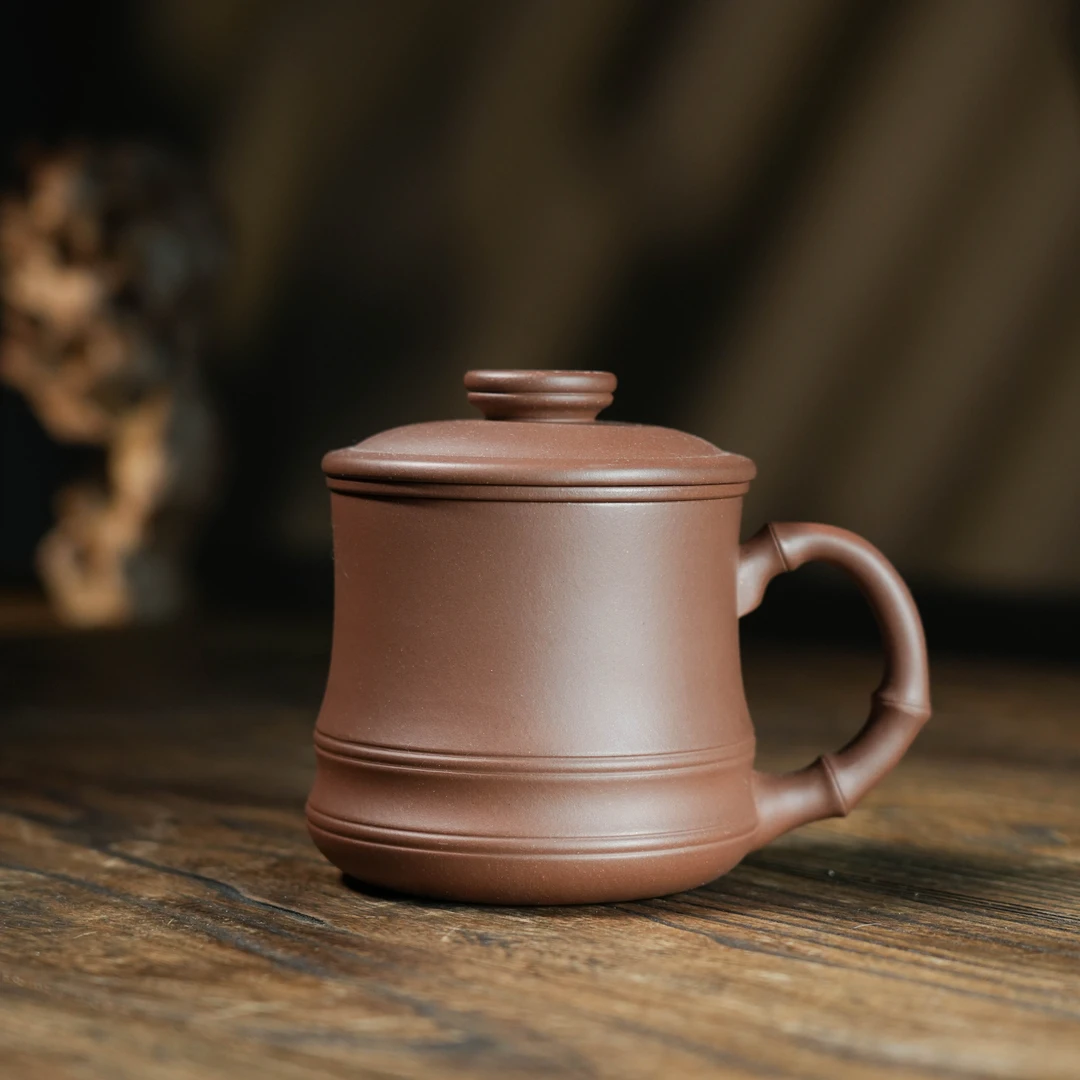 宜兴原矿紫砂四号井底槽青DCQ家用大容量带盖隔舱盖杯390cc