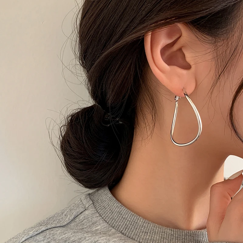 合金耳饰 999银针素圈耳环时尚个性小众夸张圆圈耳钉冷淡风大耳圈