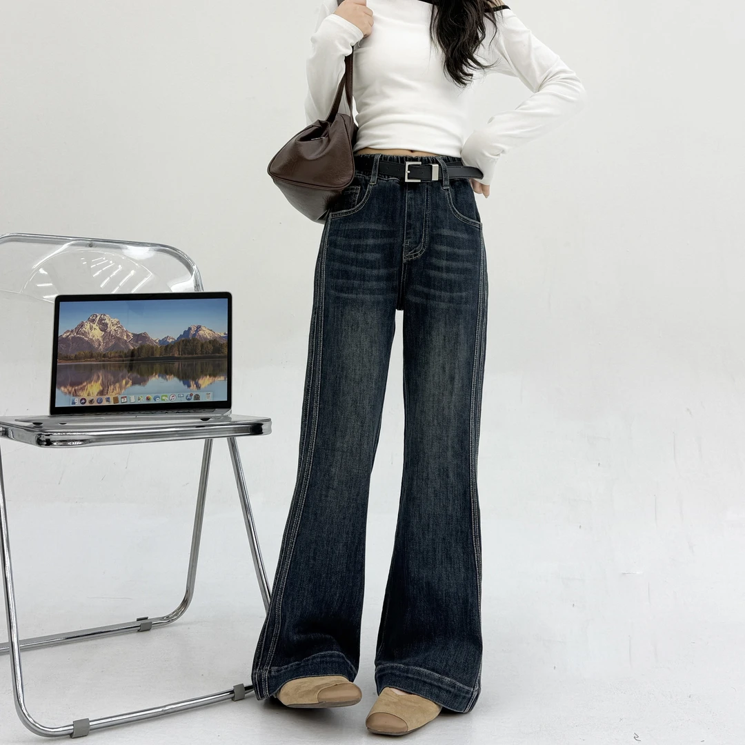 中大童女童裤子2025年秋季新款复古风显瘦微喇牛仔裤26996款