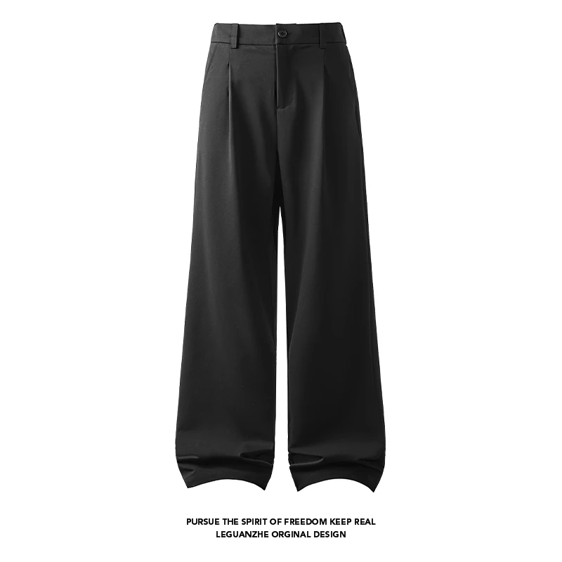 日系复古阔腿休闲西裤男春夏松紧高腰宽松直筒大码西装裤