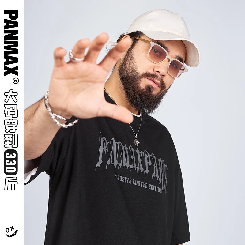 PANMAX/潘·麦克斯上衣休闲半袖宽松印花圆领PBDS-TS0077