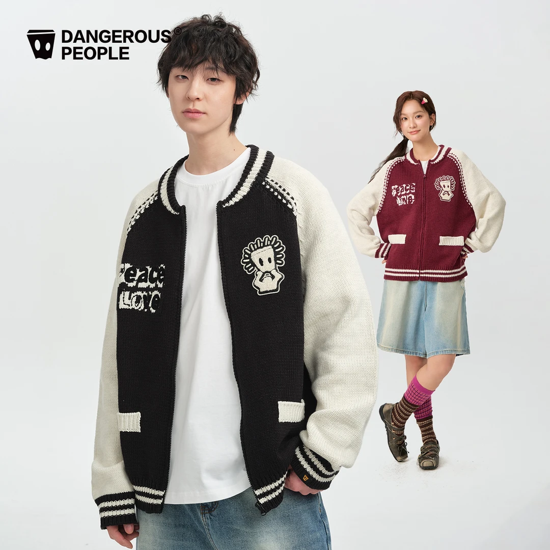 Dangerouspeople薛之谦dsp棒球领撞色设计情侣百搭潮针织毛衣开衫