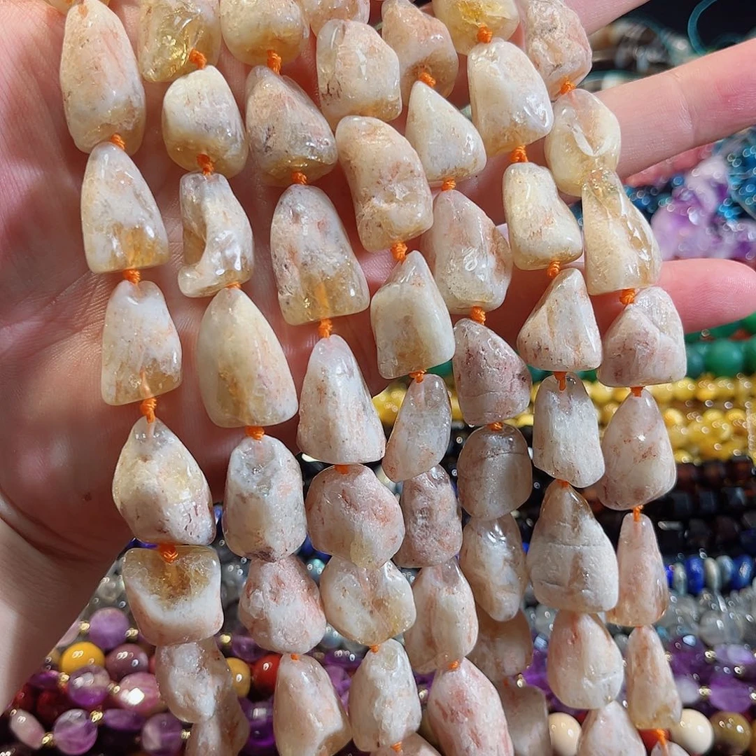 玛瑙/玉髓合金珠宝半成品老皮黄塔晶一条16x21mm