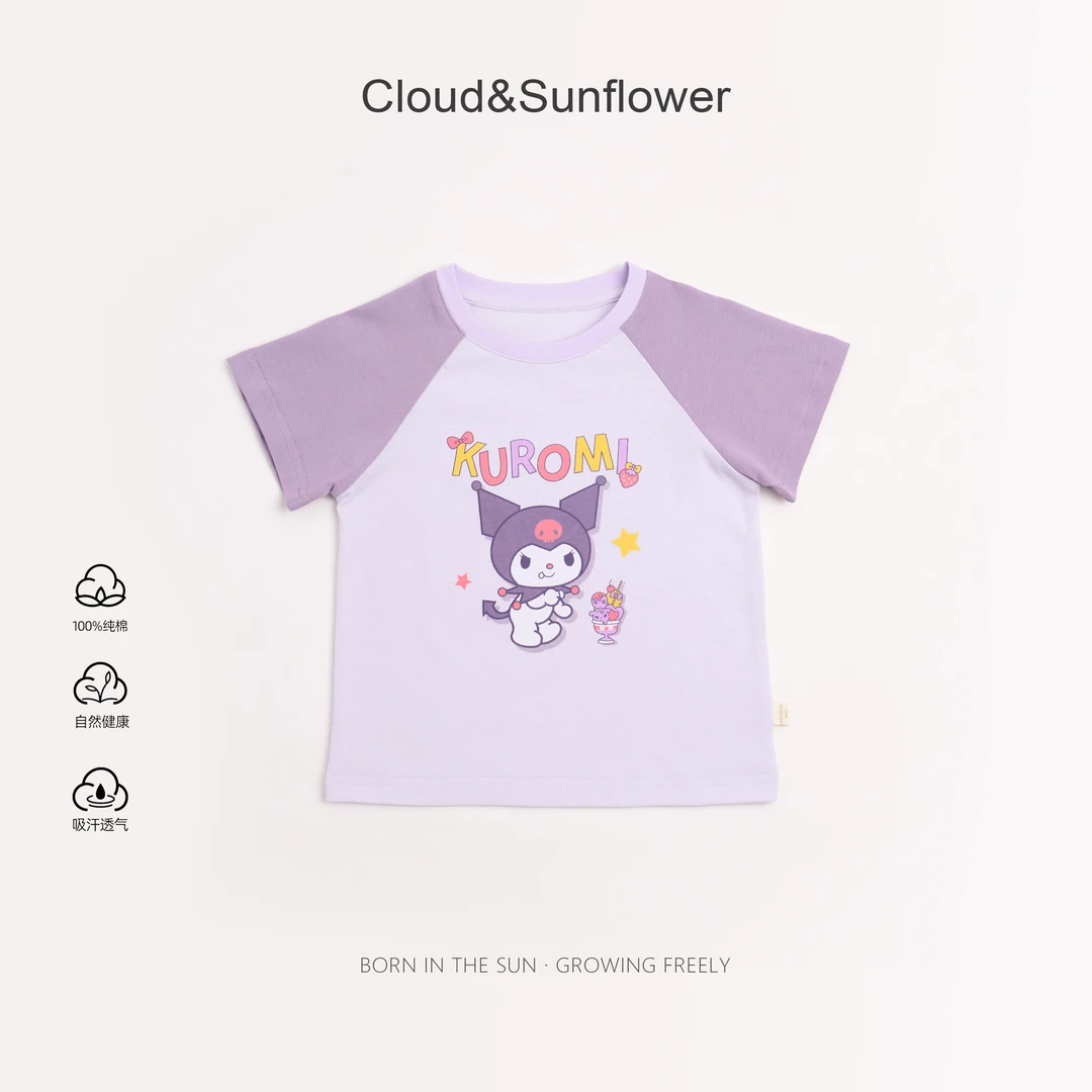 【云朵小葵】女童夏季卡通插肩印花圆领休闲T恤1113963