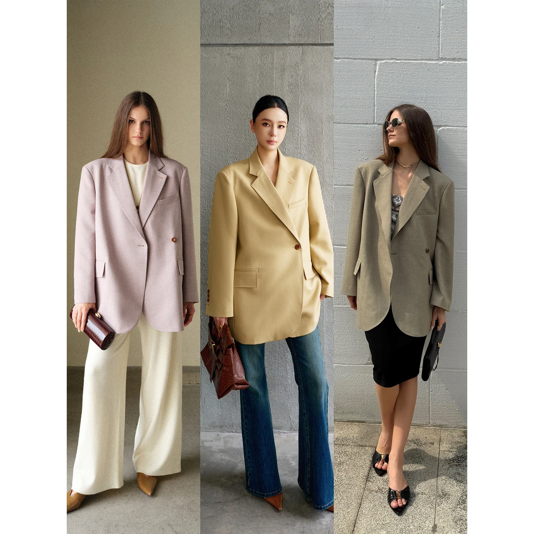 周淼 【色彩主场】经典平驳领外套优雅廓形含垫肩西装女ZM25X5136J