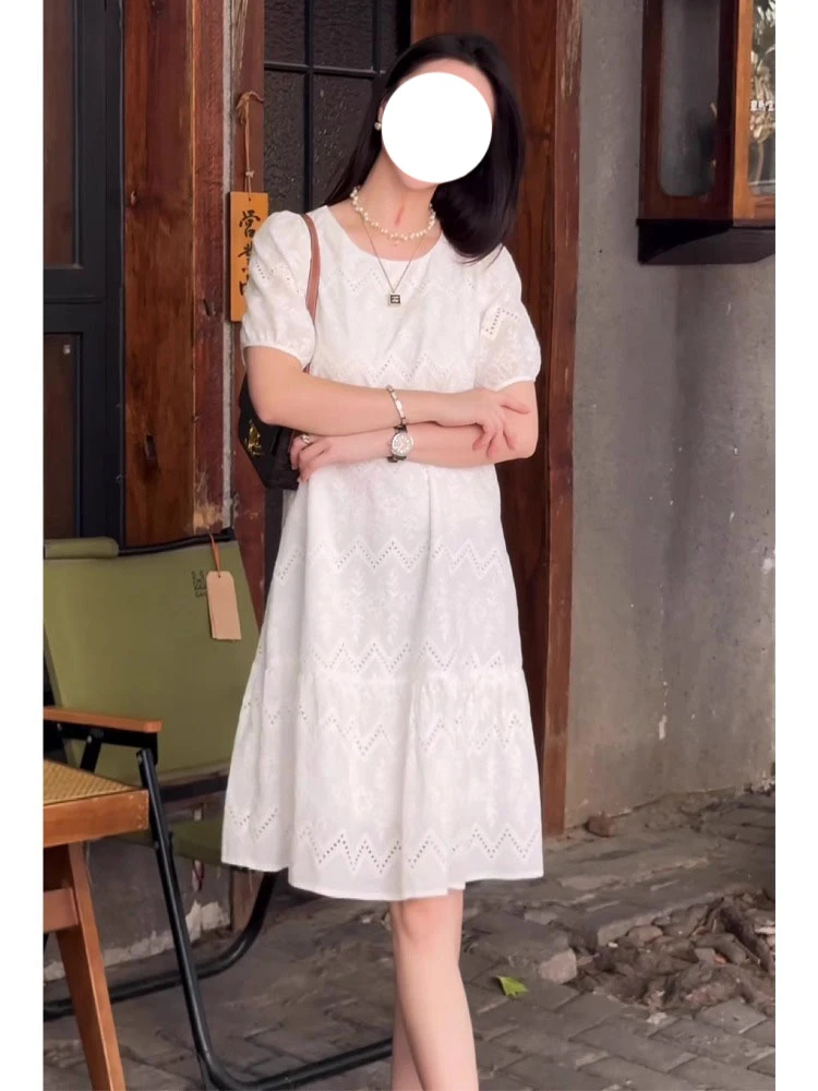 小个子减龄纯色连衣裙女夏季新款法式初恋清纯温柔风气质A字裙子