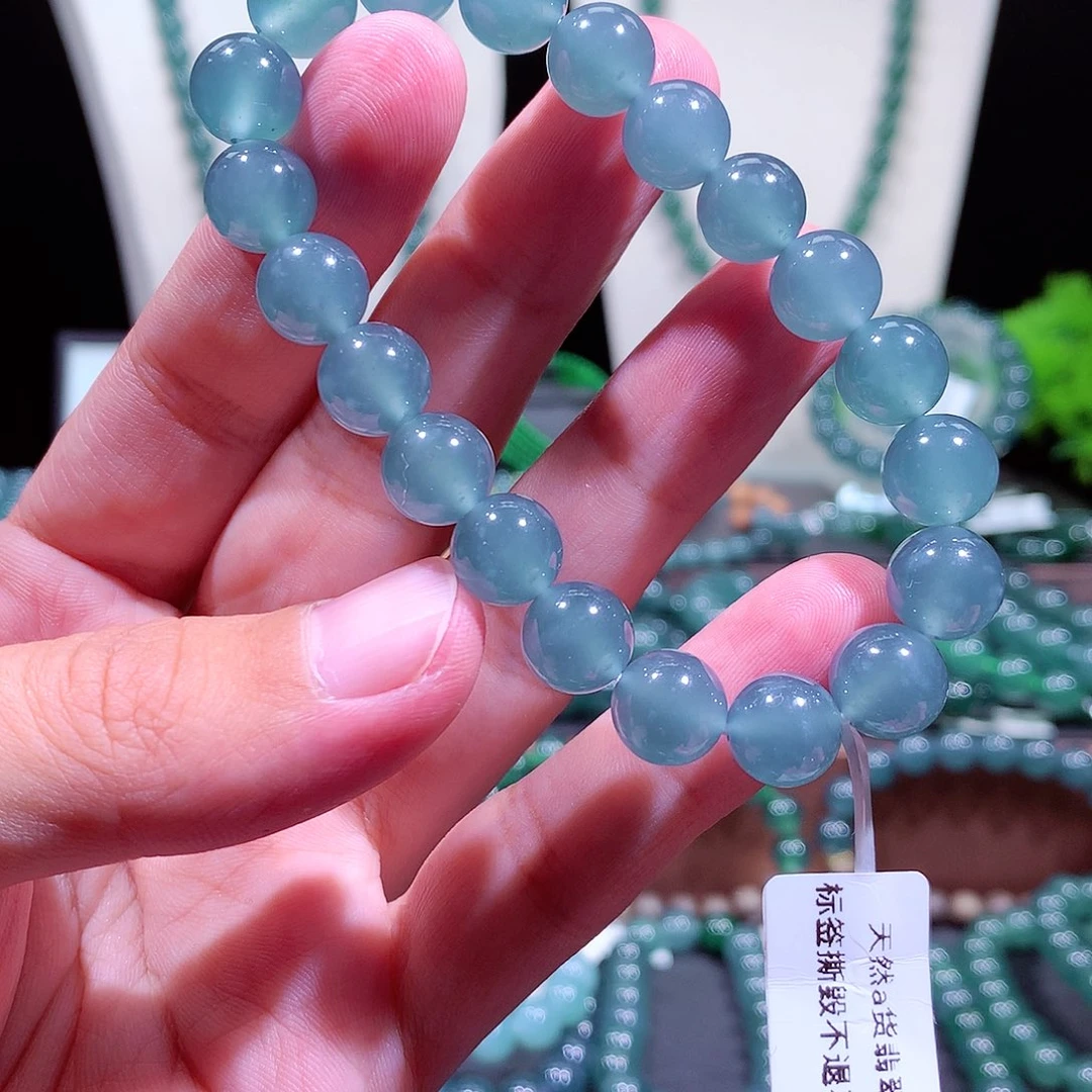 肥***嘟翡翠未镶嵌手链天然a货翡翠手串9.8