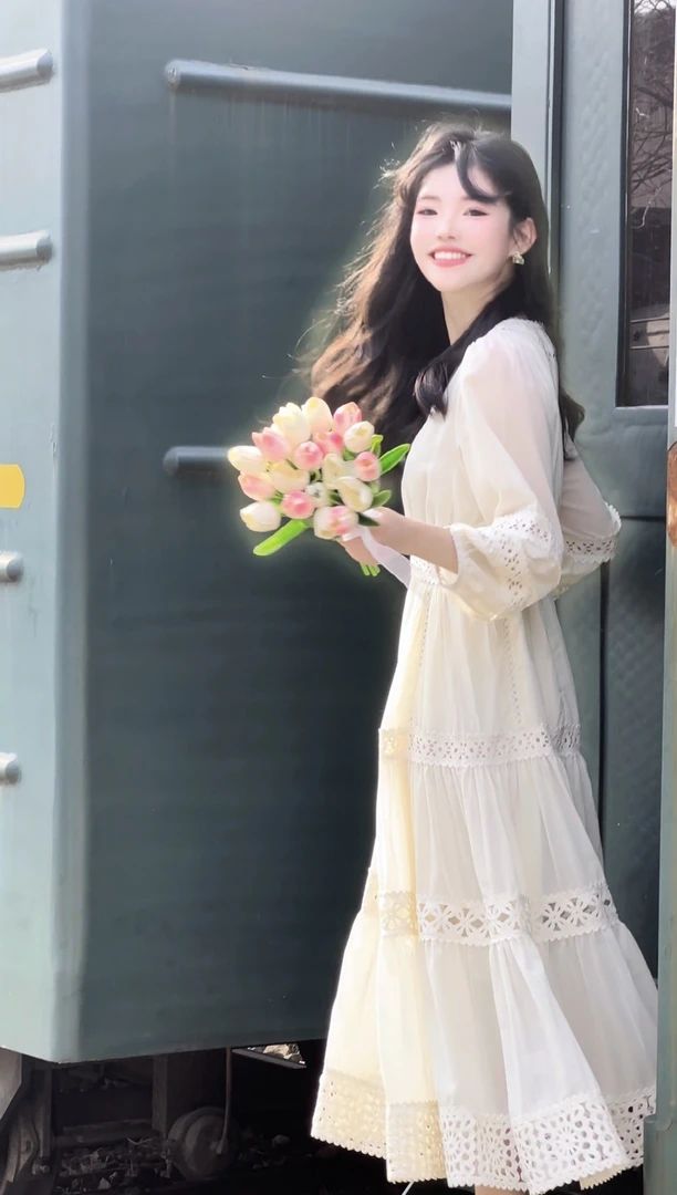 【白月光】高级感气质收腰显瘦仙女温柔风连衣裙春夏九分袖白色