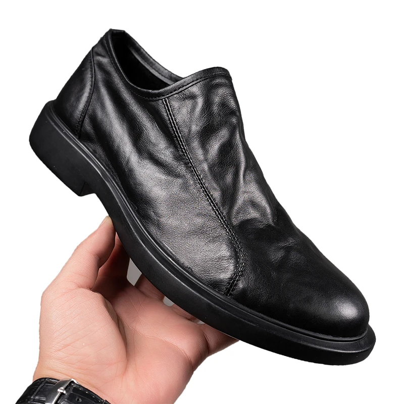 春季头层牛皮商务正装皮鞋男真皮英伦加绒男士软底软面休闲皮鞋男