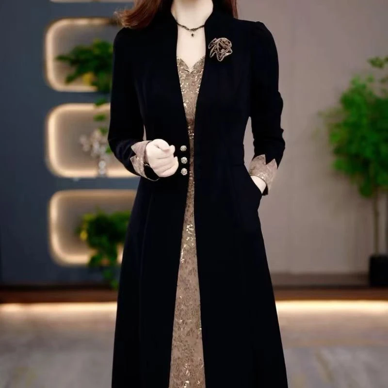 2025秋季新款女装时尚气质显瘦优雅假两件套裙子
