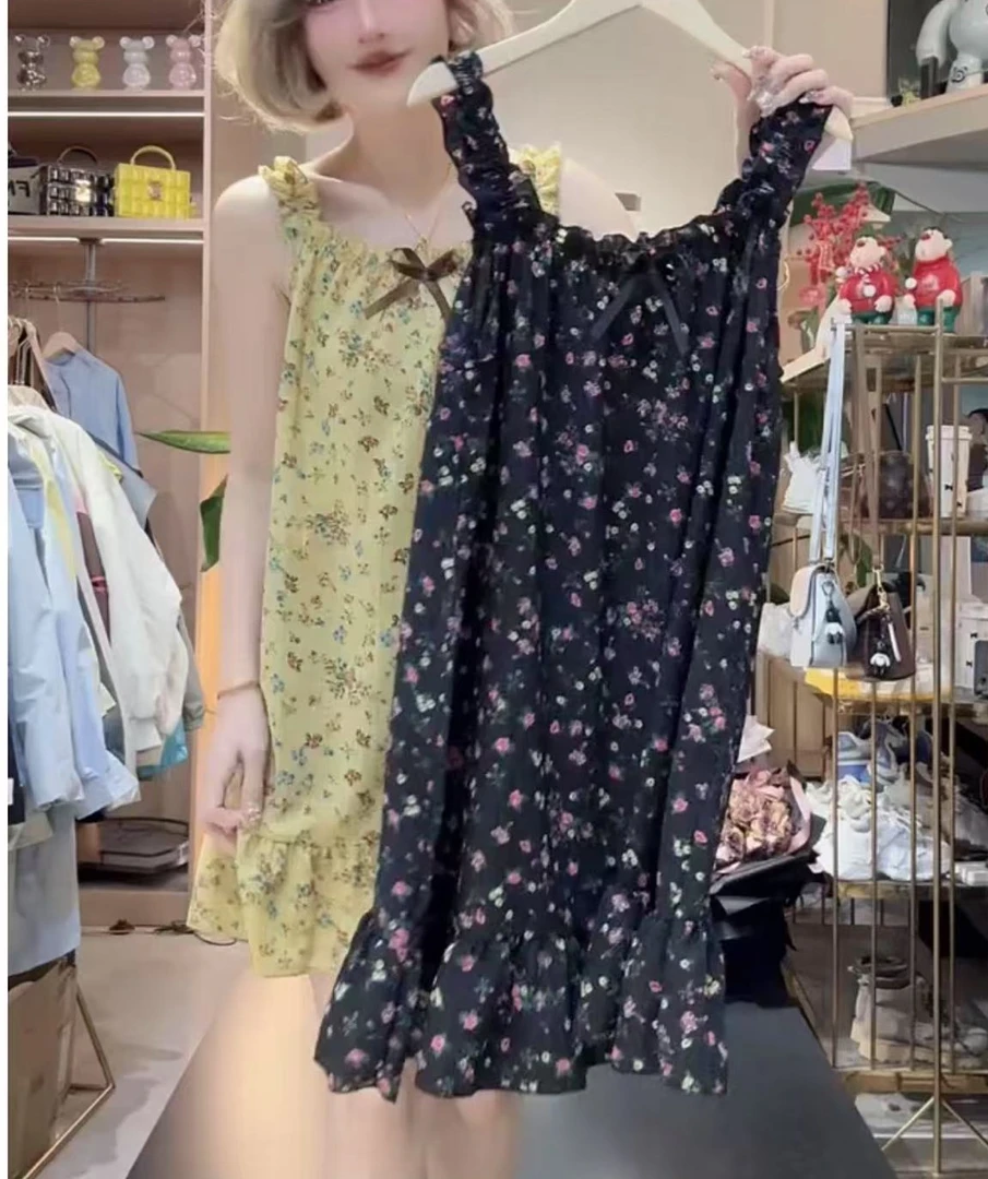 夏季碎花吊带睡裙可外穿甜美家居服舒适睡衣