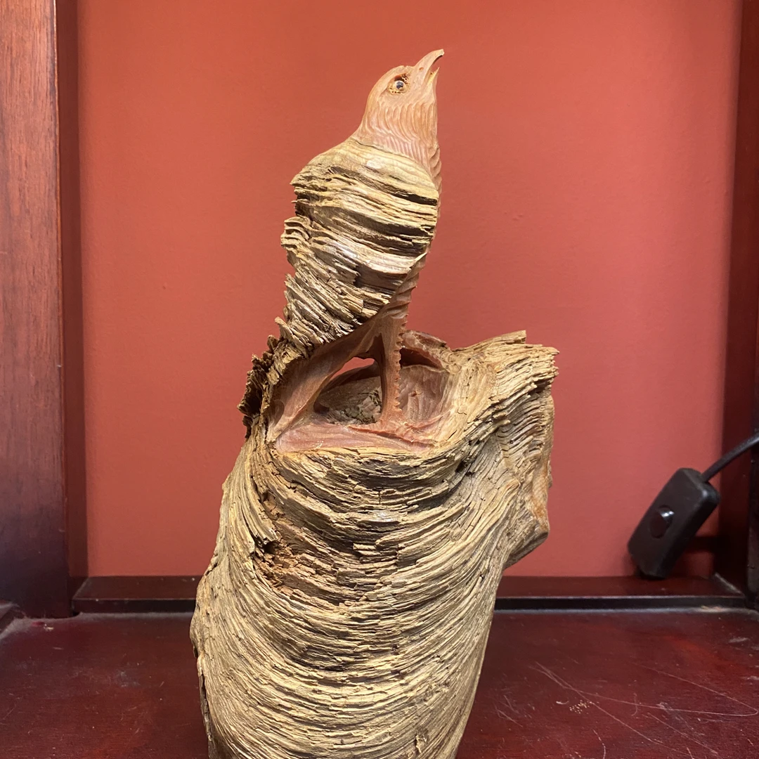 崖松木手工木雕根雕木质小鸟松鹤老鹰动物生肖工艺品摆件