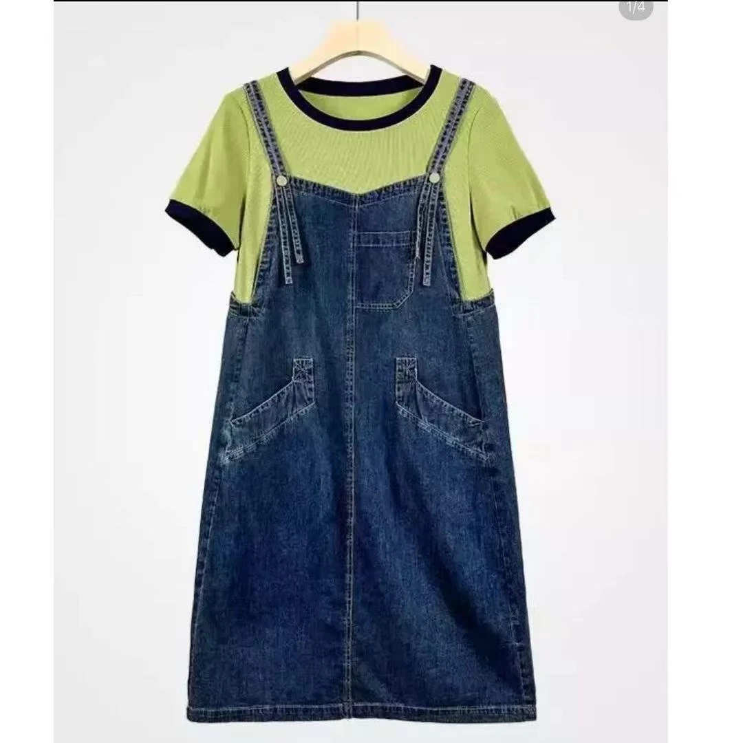 [W55牛仔]萱萱专属2025假两件时尚气质简约潮流好看连衣裙