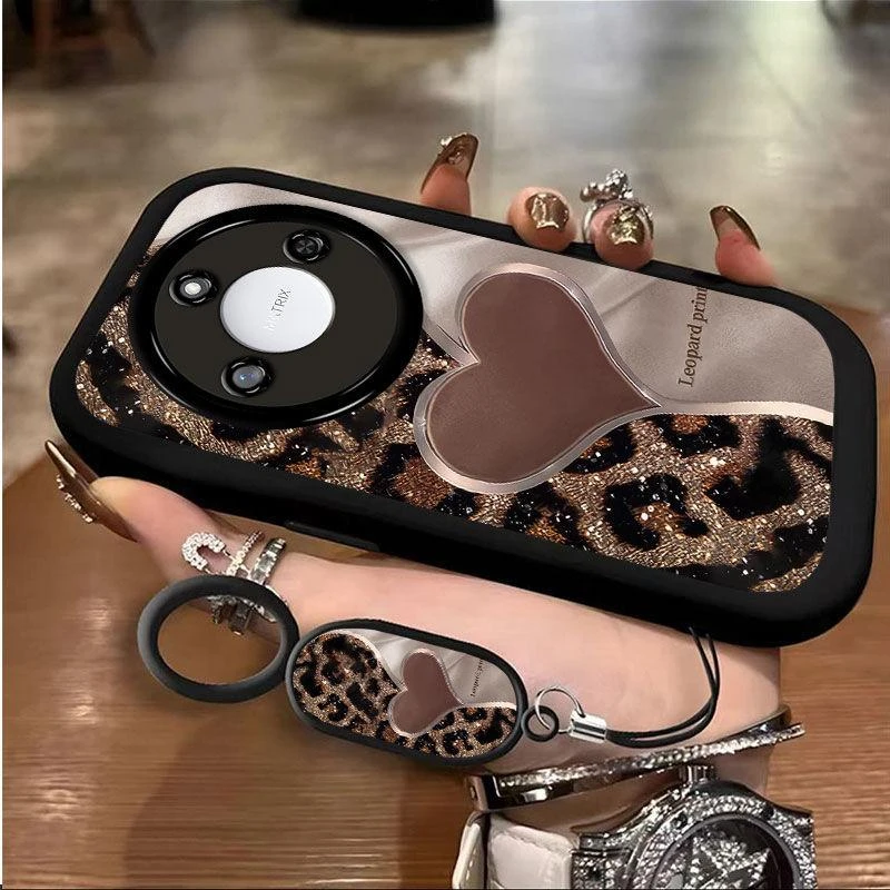 适用荣耀X70手机壳爱心豹纹荣耀x60i保护壳荣耀x50防摔