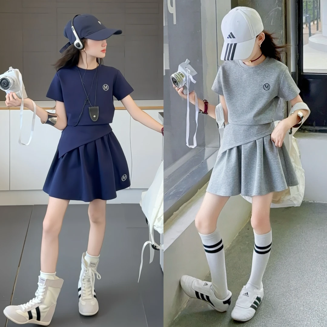 女童童装学院风裙裤套装2025夏季新款时尚洋气中大童学生两件套潮