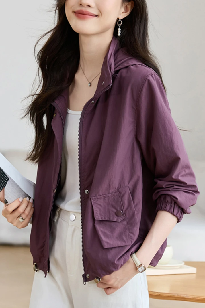 春秋季2025新款薄款短外套中年妈妈短款连帽休闲爆款百搭风衣010