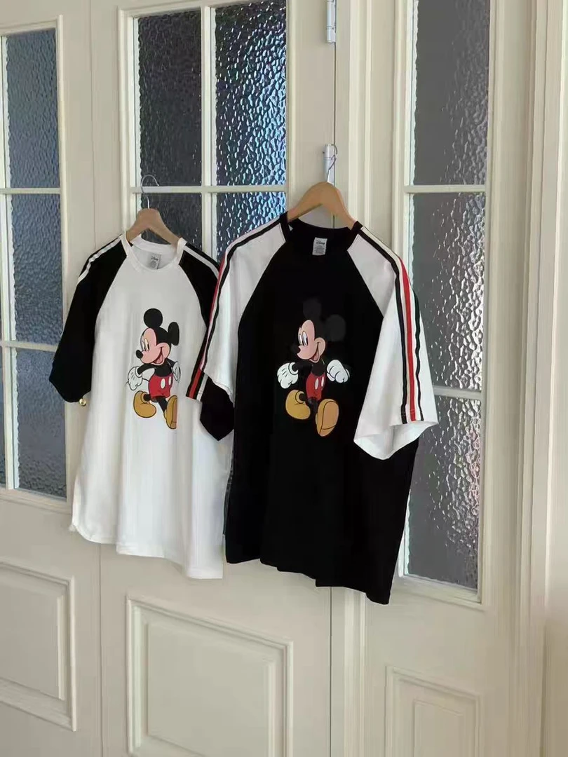 韩国正品黑白撞色米奇纯棉短袖T恤女早秋季新款宽松洋气上衣