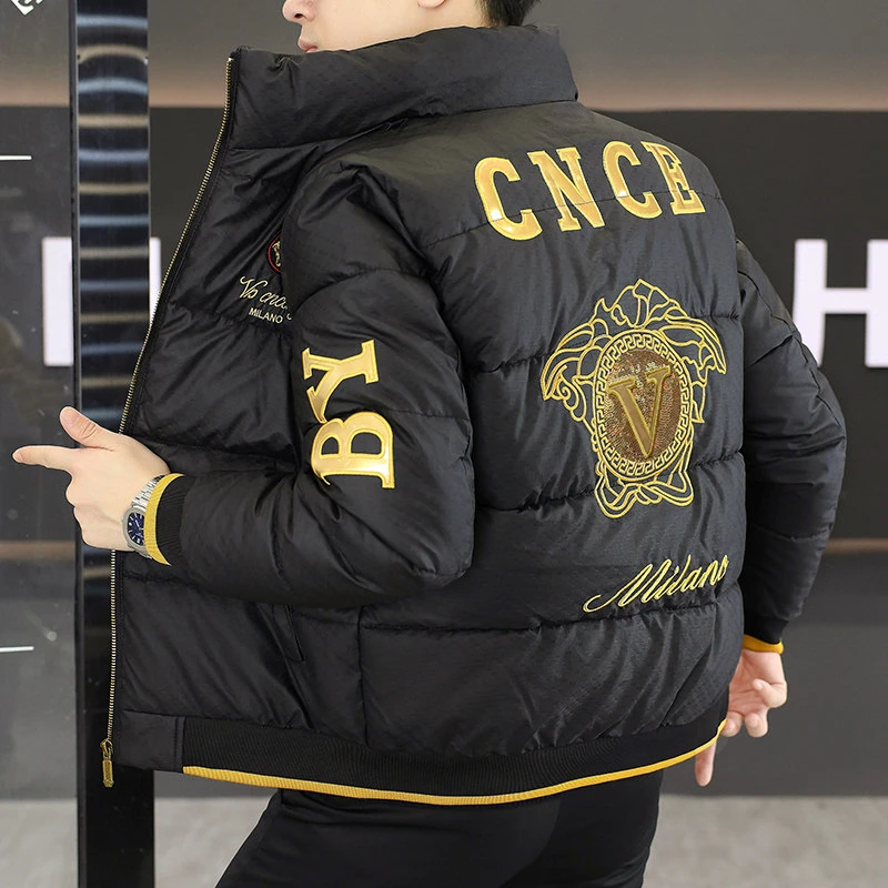 欧洲站冬季新款男士潮流时尚刺绣棉衣外套休闲立领保暖棉服男装