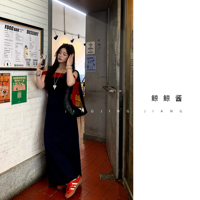 ZOZ鲸鲸酱【月光手书】夏季百搭蓝色时尚背带连衣裙女设计感长裙