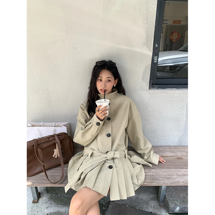 中长款薄款秋季休闲风常规款风衣宽松韩版外套设计感