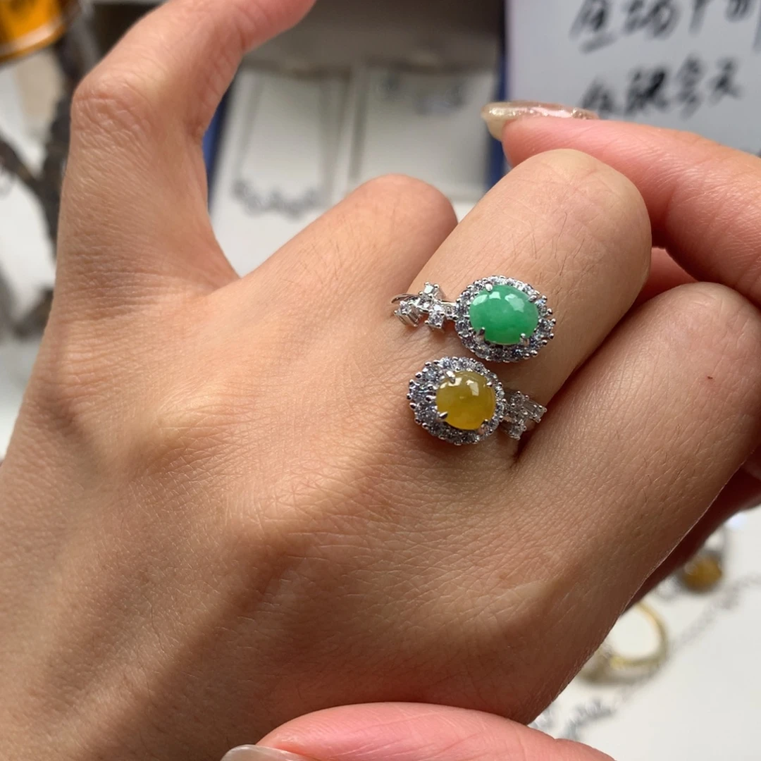 翡翠银S925镶嵌颈饰戒指