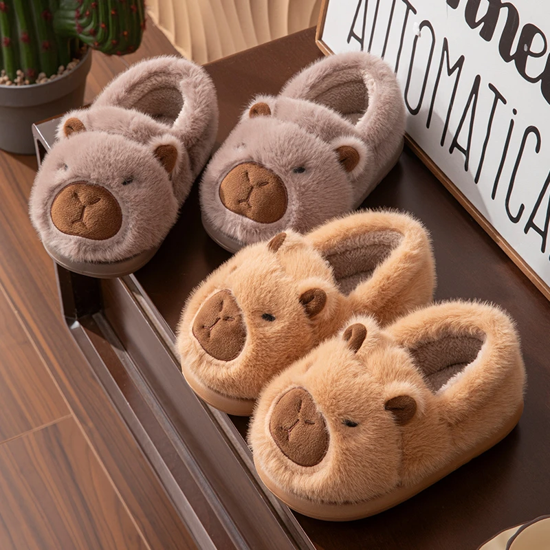 卡皮巴拉儿童冬季棉拖鞋居家用包跟保暖防滑小中大童男女宝宝棉鞋