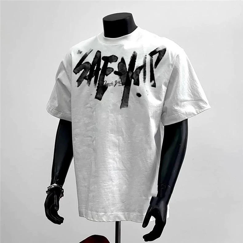 奥特莱斯~剪标清仓大码2~300斤纯棉短袖印花t恤圆领宽短袖男打底