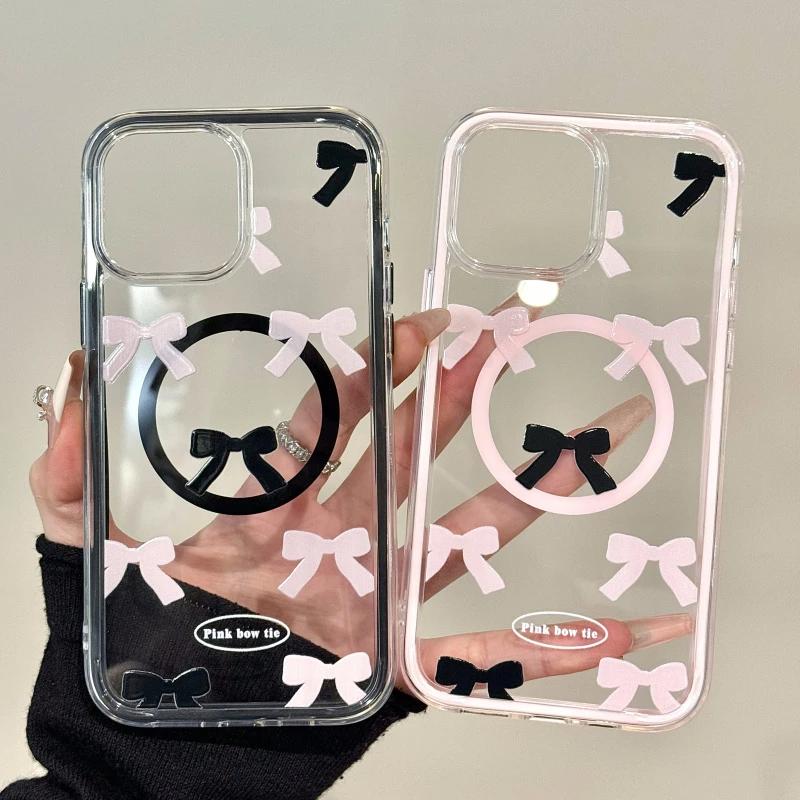 炫彩磁吸适用苹果16pro手机壳iPhone15透明华为p70小众满屏蝴蝶结