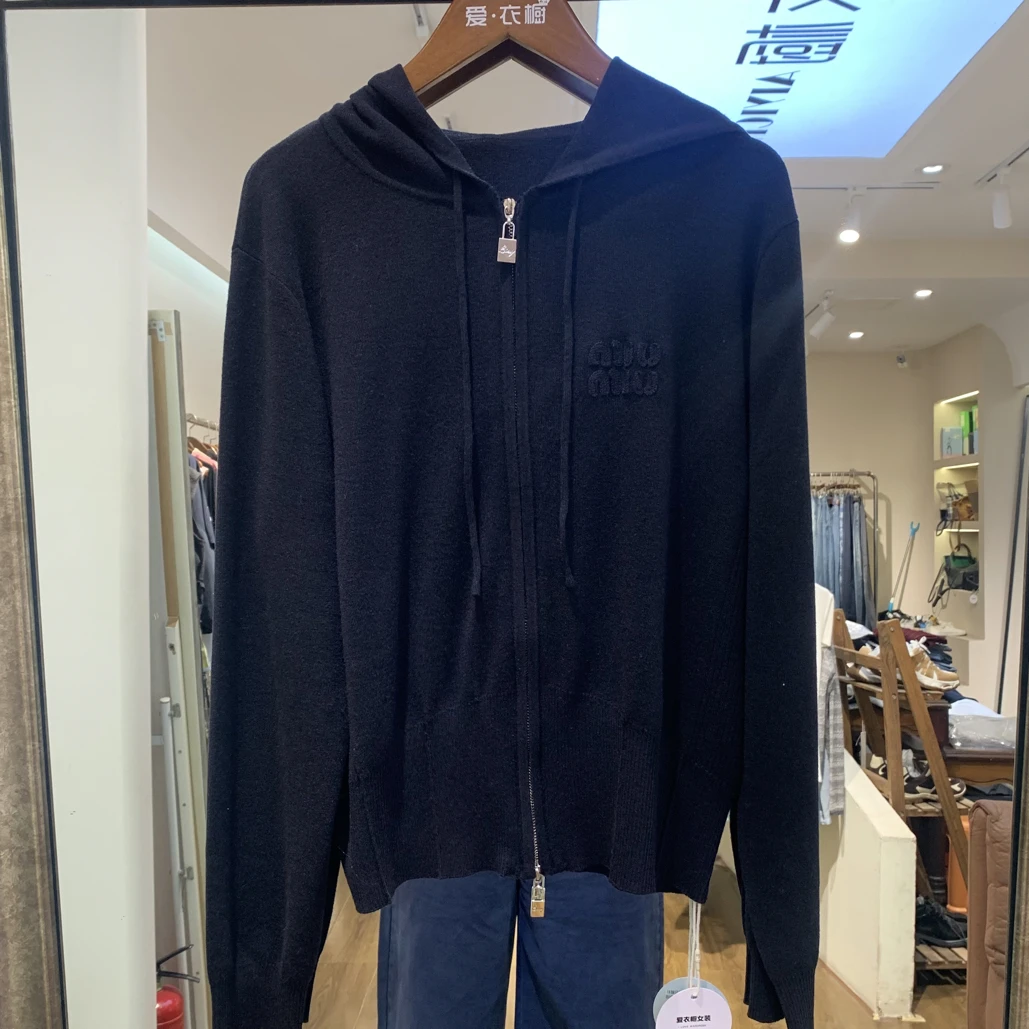 [爱衣橱女装]miumiu针织开衫修身型显瘦双拉链连帽针织