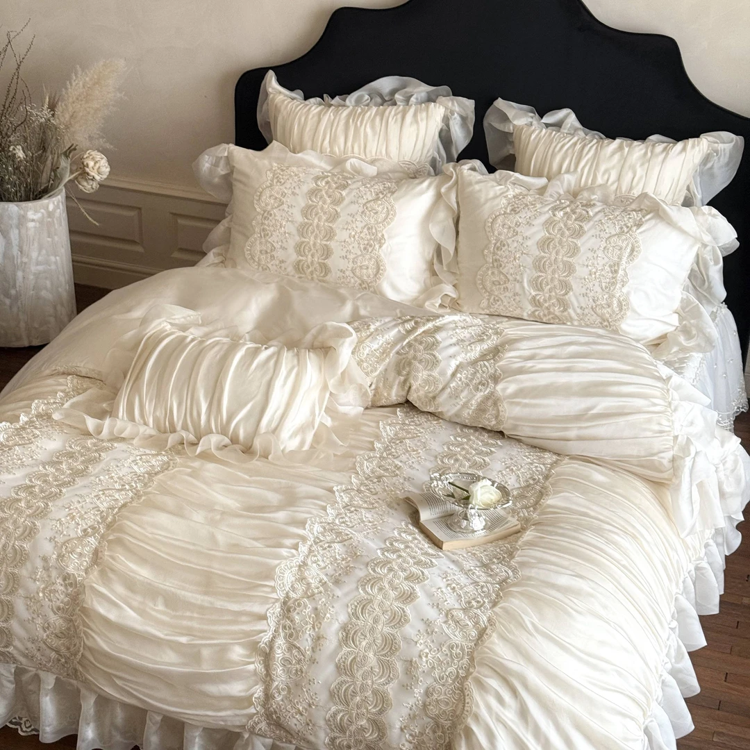 璀璨星空法式轻奢天丝棉重工刺绣床盖款四件套公主风床上四件套