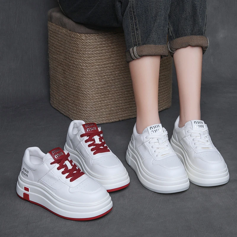 真皮厚底小白鞋女2025春季新款百搭休闲时尚板鞋舒适轻便松糕鞋