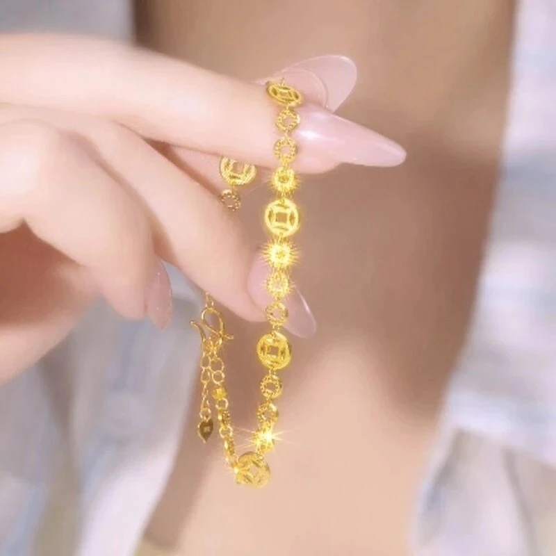 铜合金手链 新中式五帝币女款小件饰品百搭车花不掉色氛围感配饰