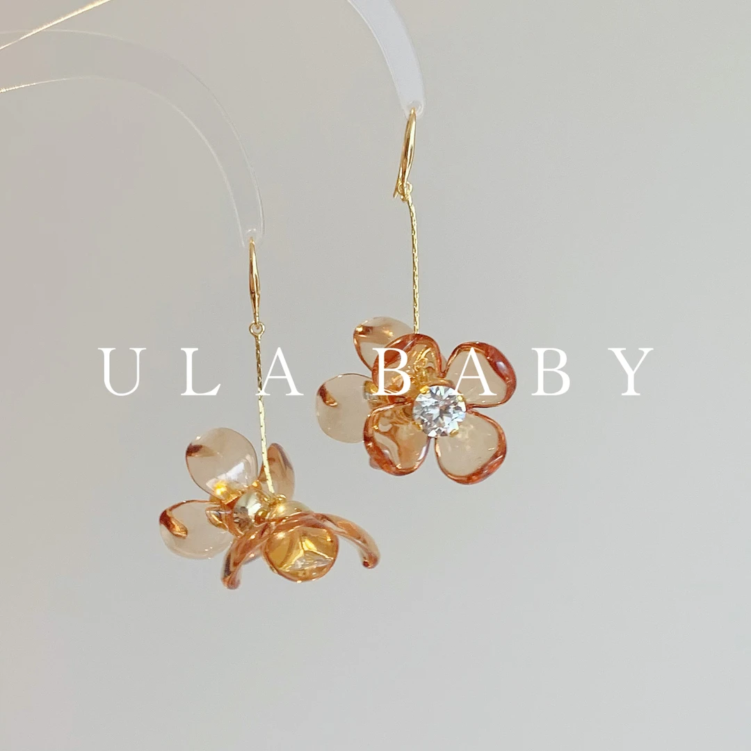 铜合金亚克力耳饰 【喜儿ula】7-31-6复古温柔花朵多巴胺流苏耳钉