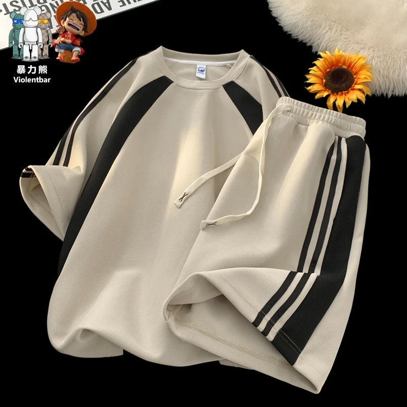 暴力熊官方港风文艺男酷帅夏季套装高级感潮牌T恤短裤休闲套装